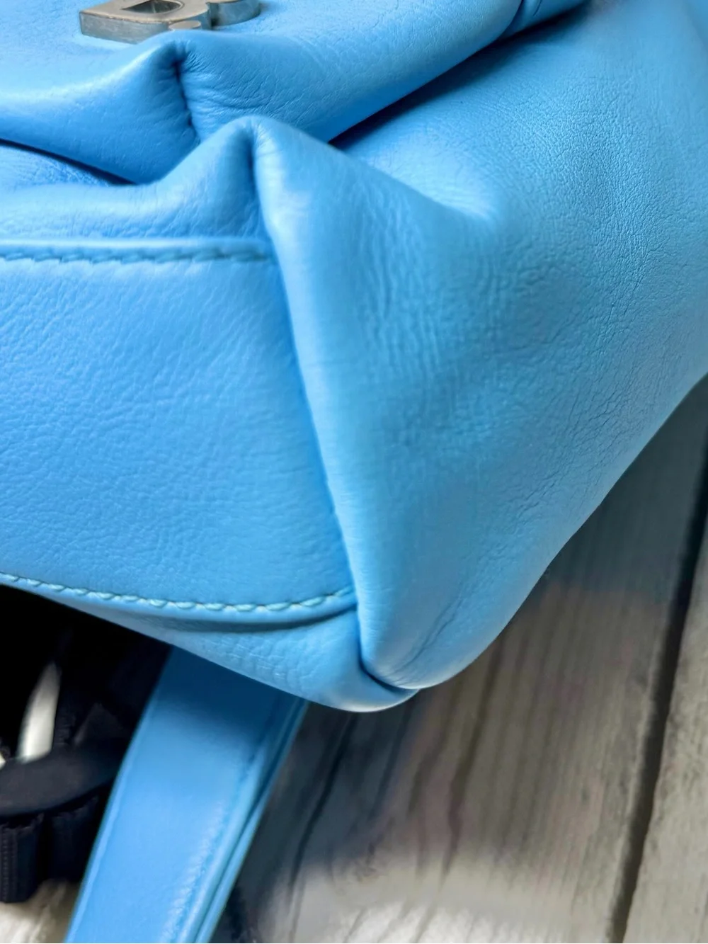 PRE LOVED Balenciaga B Logo XXS Blue Soft leather Backpack